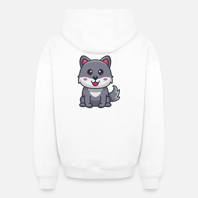 Dessin animé de chien - Sweat à capuche unisexe zippé oversize épais SPREAD - blanc