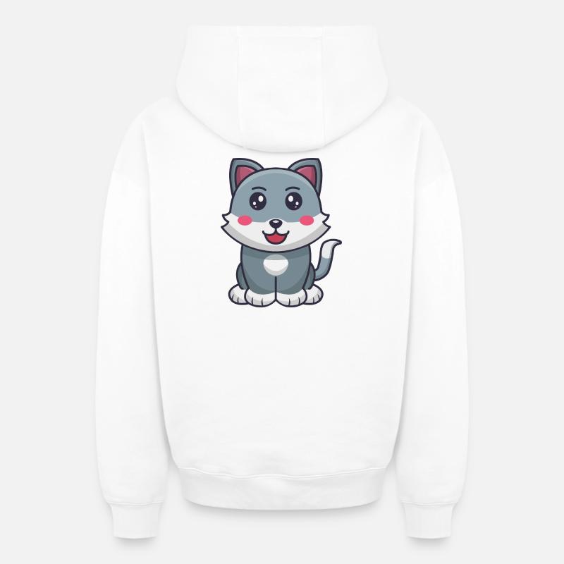 Dessin animé de chat - Sweat à capuche unisexe zippé oversize épais SPREAD - blanc