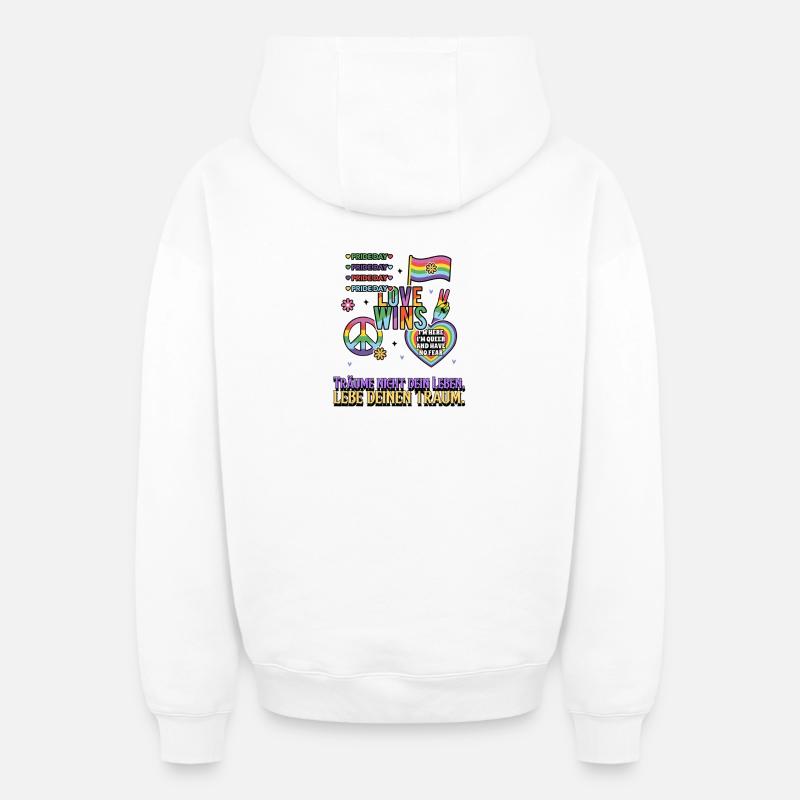 L’amour gagne la Fierté arc-en-ciel - Sweat à capuche unisexe zippé oversize épais SPREAD - blanc