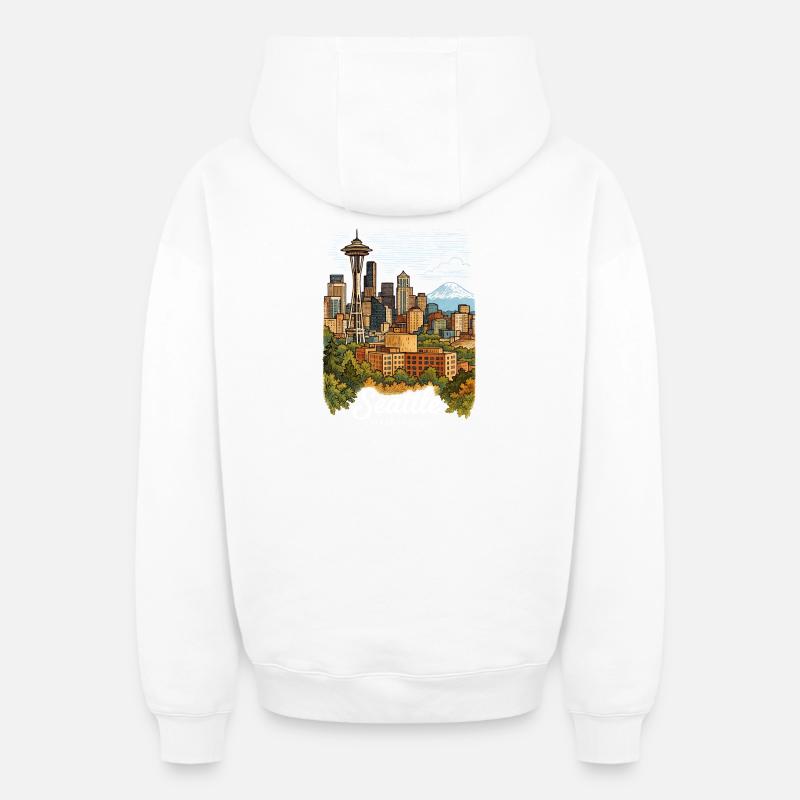 Seattle, État de Washington - Sweat à capuche unisexe zippé oversize épais SPREAD - blanc