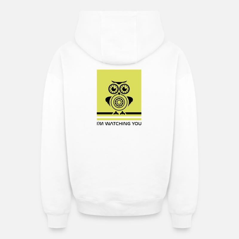 Hiboux géométriques facette jaune - Sweat à capuche unisexe zippé oversize épais SPREAD - blanc