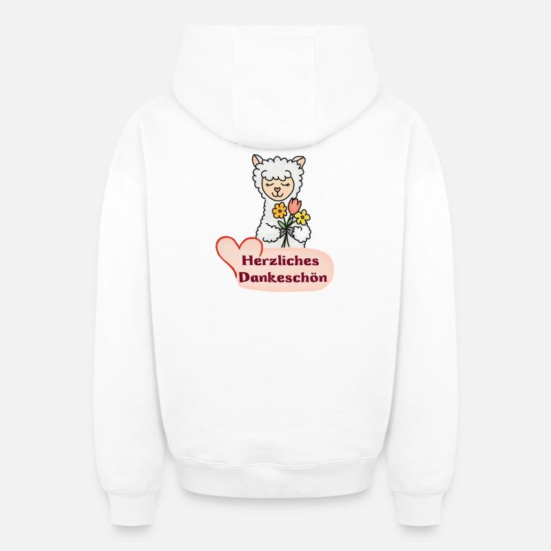 Alpaga fleur : Merci beaucoup - Sweat à capuche unisexe zippé oversize épais SPREAD - blanc