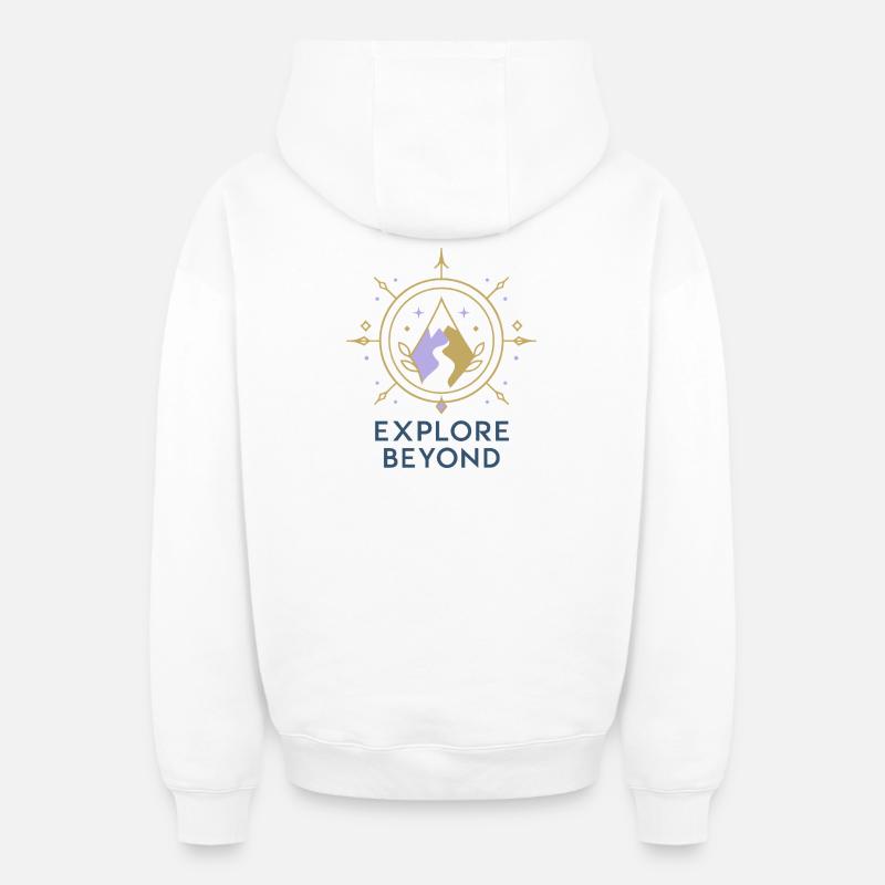Explore Beyond Compass - Oversized Heavyweight Unisex Zip Hoodie - white