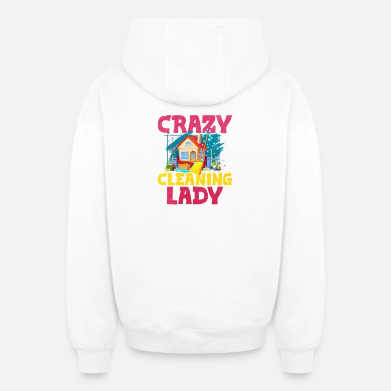 Femme de ménage folle - Sweat à capuche unisexe zippé oversize épais SPREAD - blanc
