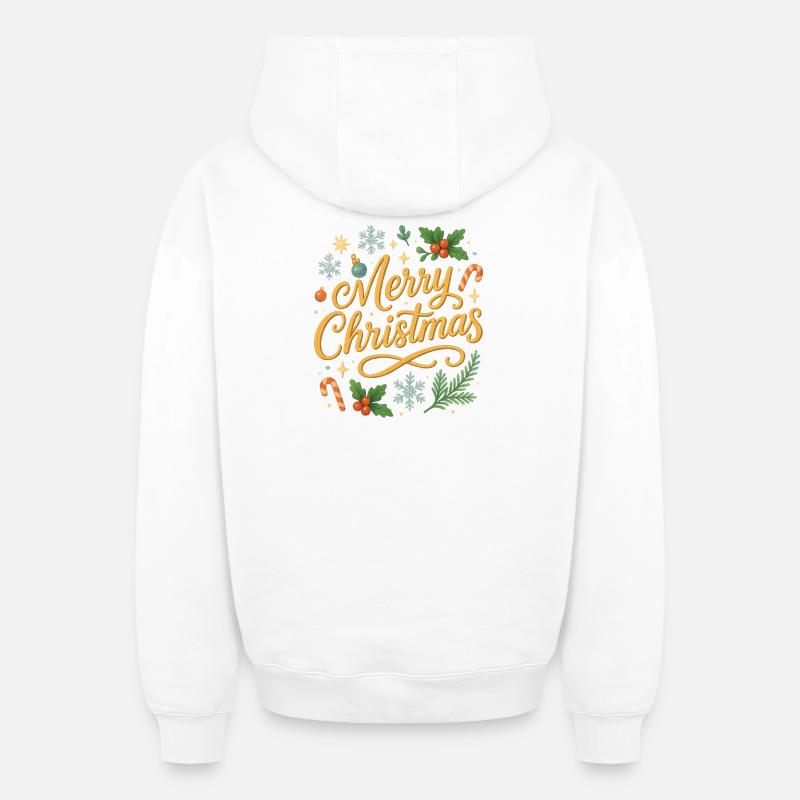 Lettrage de joyeux Noël - Sweat à capuche unisexe zippé oversize épais SPREAD - blanc