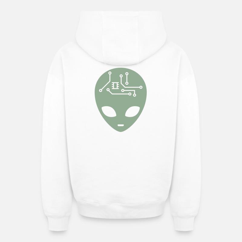 Circuit Alien Head - Sweat à capuche unisexe zippé oversize épais SPREAD - blanc