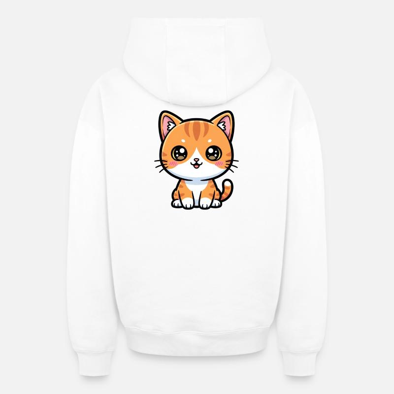 Chat Tigré Orange - Sweat à capuche unisexe zippé oversize épais SPREAD - blanc