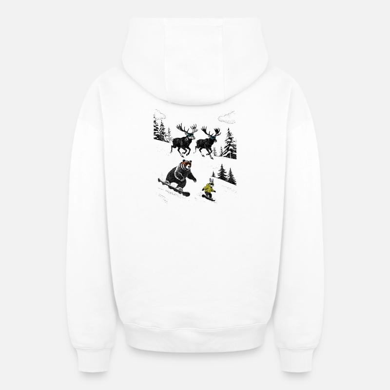 Animaux d’hiver sur les pentes - Sweat à capuche unisexe zippé oversize épais SPREAD - blanc