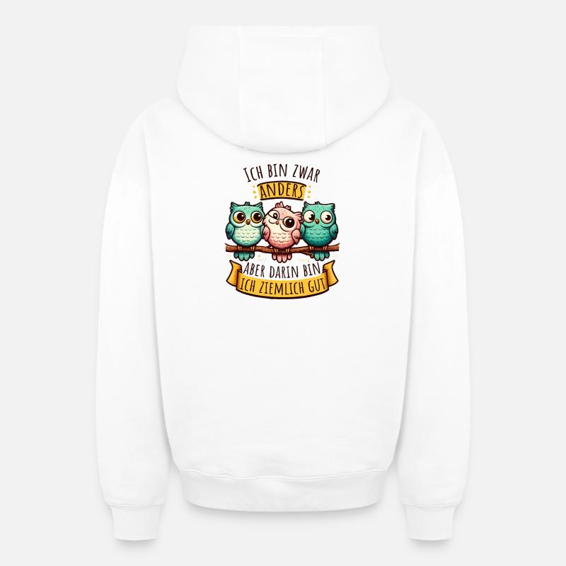Anderssein – Eulen mit Spruch & Persönlichkeit - Oversized Heavyweight Unisex Zip Hoodie - Weiß