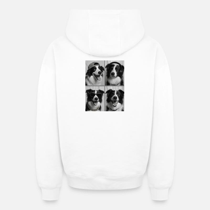 Border Collie - Sweat à capuche unisexe zippé oversize épais SPREAD - blanc