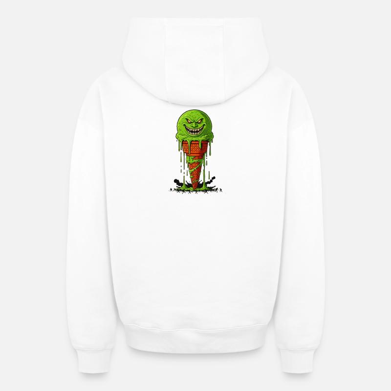 Attaque Crème Monster Ace - Sweat à capuche unisexe zippé oversize épais SPREAD - blanc