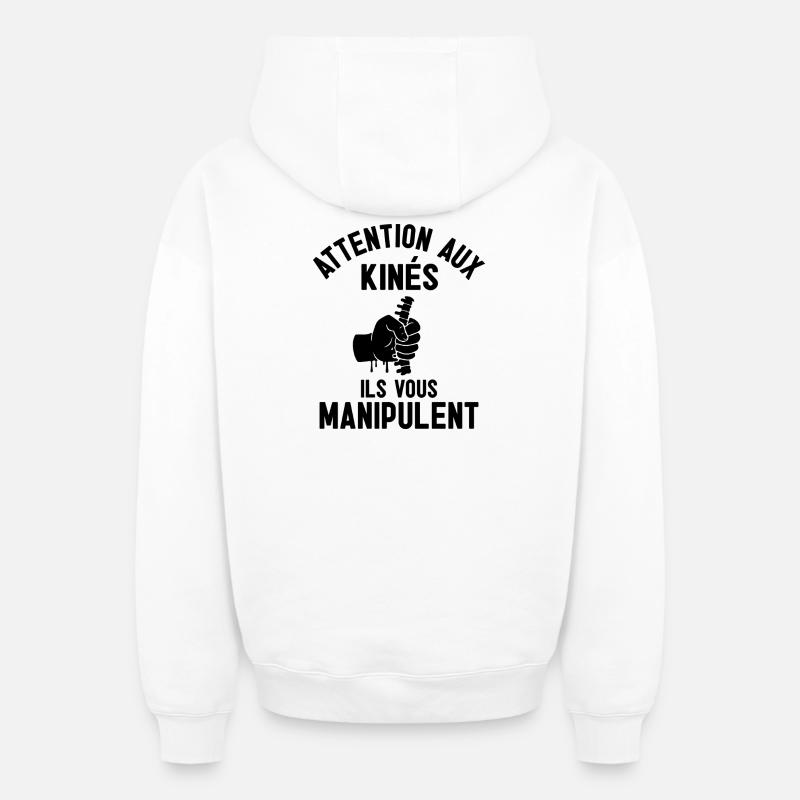 Les_kinés_vous_manipulent - Sweat à capuche unisexe zippé oversize épais SPREAD - blanc
