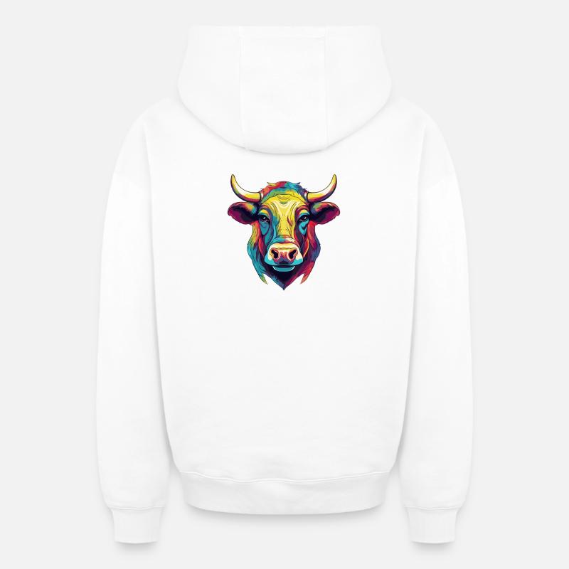 Bull Animal Comic - Sweat à capuche unisexe zippé oversize épais SPREAD - blanc