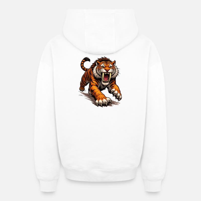 Comic Tiger Angriff - Oversized Heavyweight Unisex Zip Hoodie - Weiß