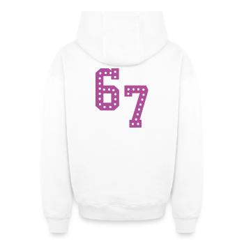 6 7 – Trendy minimalist text design, - Oversized Heavyweight Unisex Zip Hoodie - white - Back - AI Model Male 178 light (178cm)
