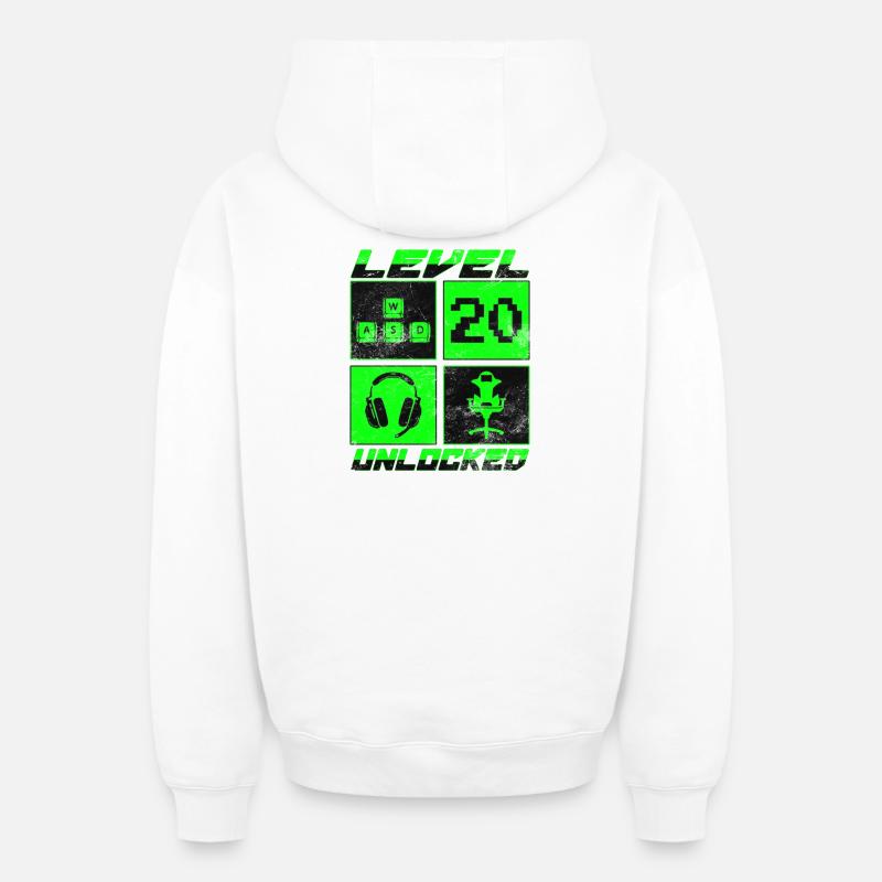 Niveau 20 débloqué - Sweat à capuche unisexe zippé oversize épais SPREAD - blanc