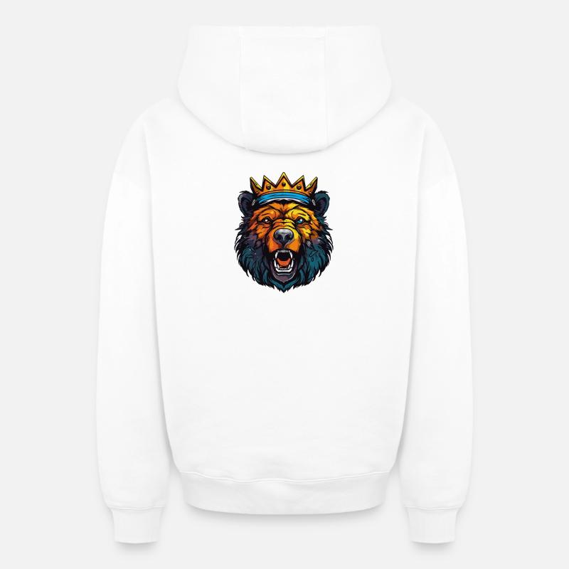 Roi Couronne de l’Ours Royal - Sweat à capuche unisexe zippé oversize épais SPREAD - blanc