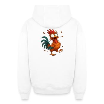 Verrückter Huhn-Cartoon lustiges Tierdesign - Oversized Heavyweight Unisex Zip Hoodie - Weiß - Hinten - AI Model Male 178 light (178cm)