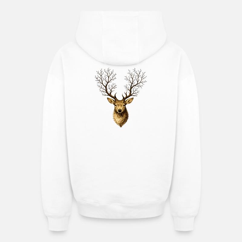 Hirschkopf mit Baumgeweih – Mystischer Waldgeist - Sweat à capuche unisexe zippé oversize épais SPREAD - blanc