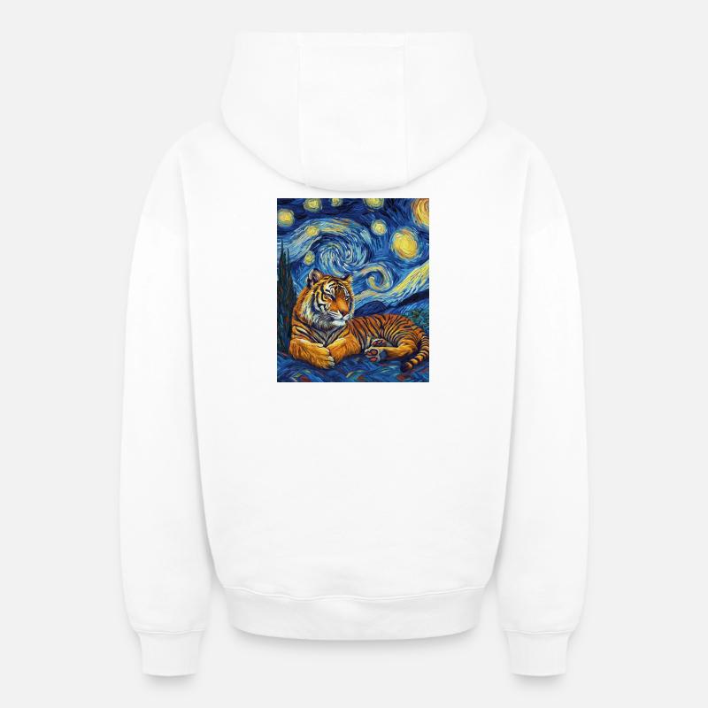 Tiger Van Gogh - Sweat à capuche unisexe zippé oversize épais SPREAD - blanc