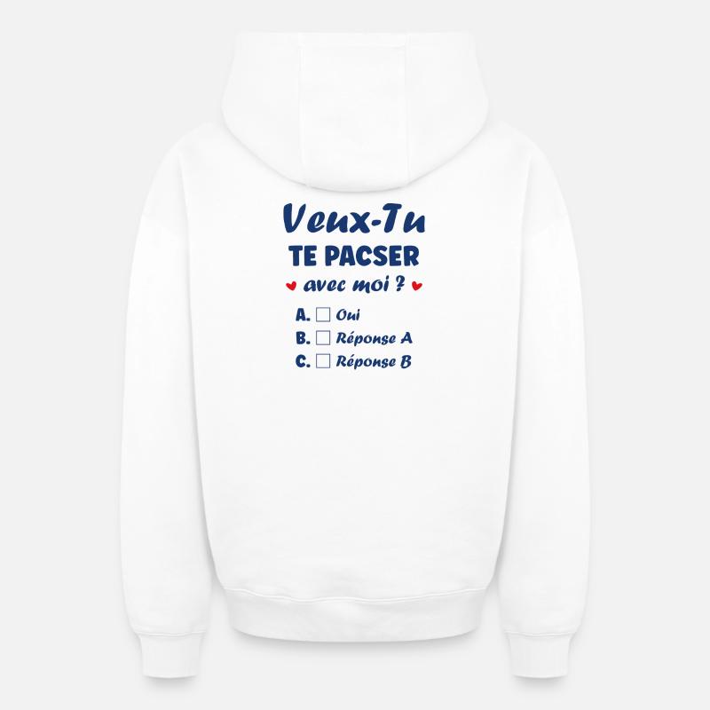 Demande de pacs - Sweat à capuche unisexe zippé oversize épais SPREAD - blanc
