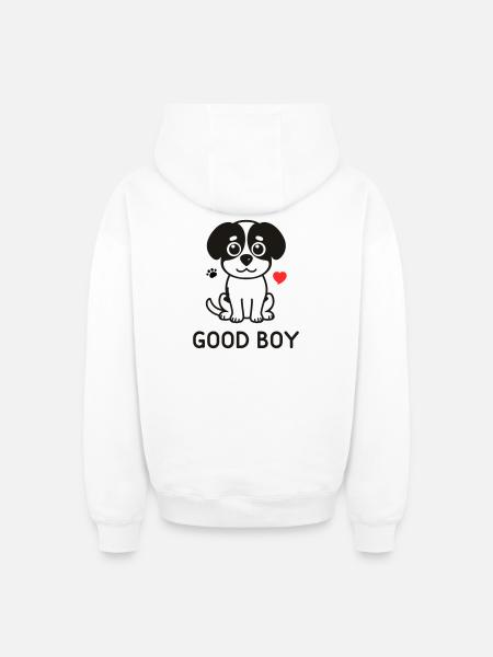 Good Boy – Cute Dog Motif - Oversized Heavyweight Unisex Zip Hoodie - white