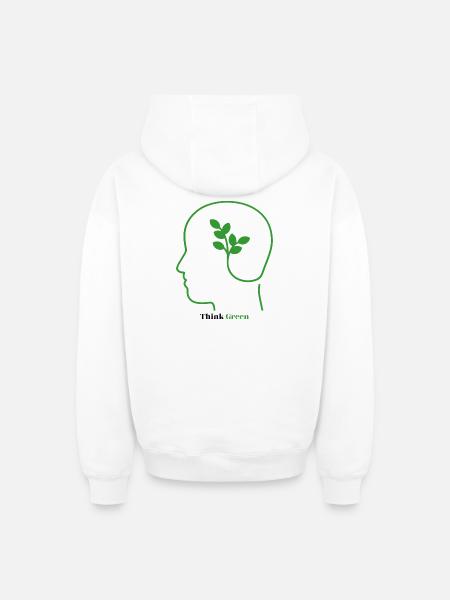 Green Thought Plant Symbol in Head - Oversized Heavyweight Unisex Zip Hoodie - white