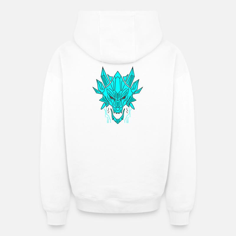 Tête de dragon de glace géométrique - Sweat à capuche unisexe zippé oversize épais SPREAD - blanc