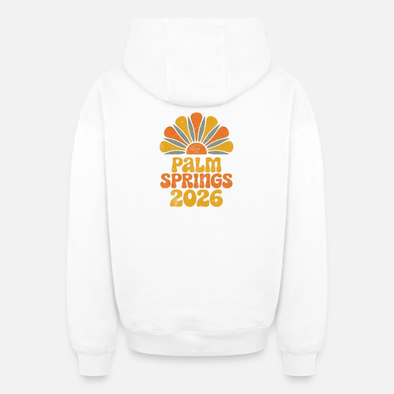Palm Springs 2026 Rétro Sunburst - Sweat à capuche unisexe zippé oversize épais SPREAD - blanc