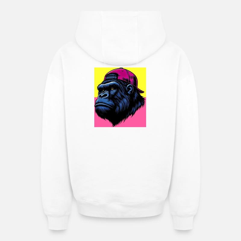 gorille - Sweat à capuche unisexe zippé oversize épais SPREAD - blanc