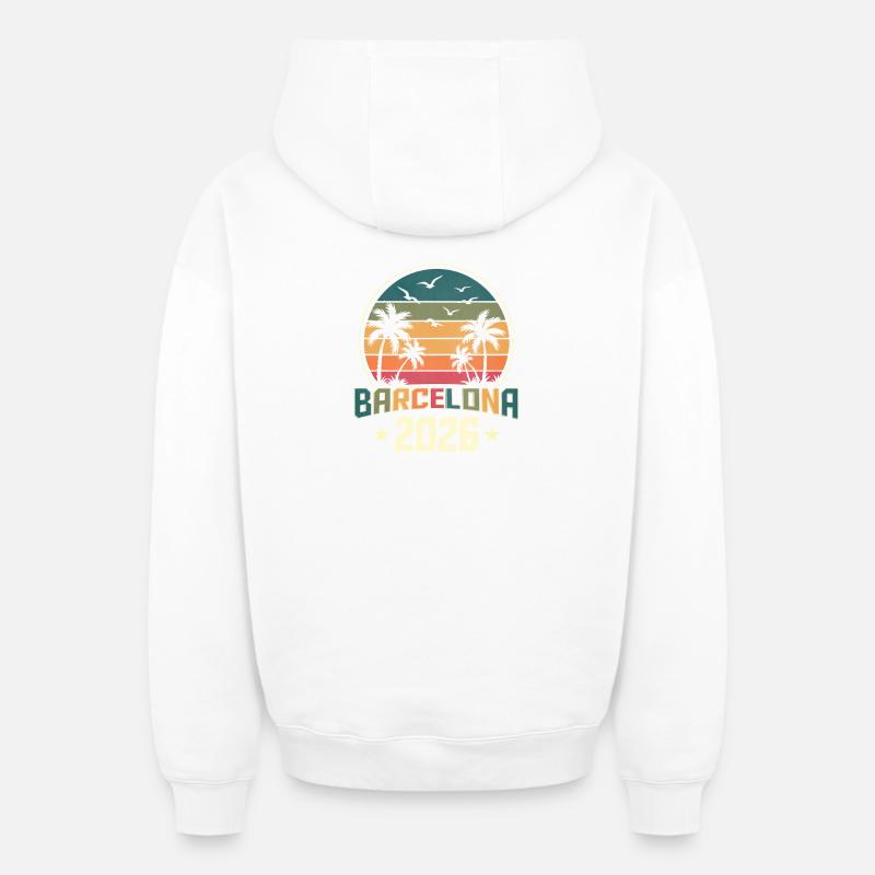 Barcelone 2026 - Sweat à capuche unisexe zippé oversize épais SPREAD - blanc
