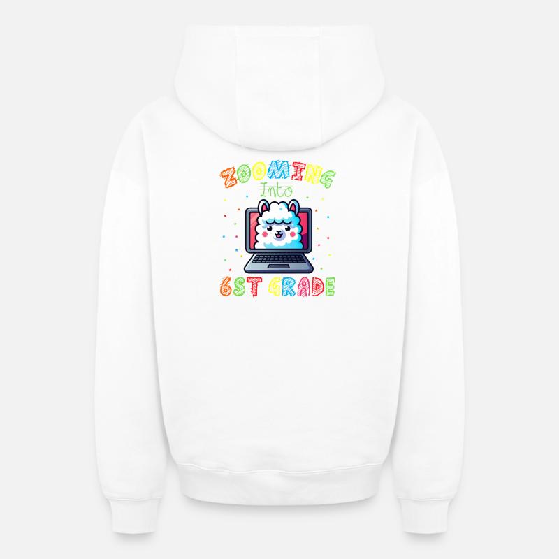 Llama Laptop Pop Art Vibes - Sweat à capuche unisexe zippé oversize épais SPREAD - blanc