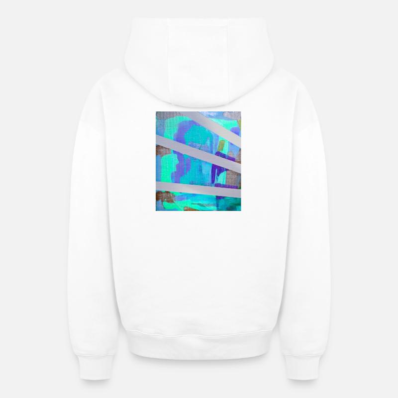 Collage à rayures abstraites néon - Sweat à capuche unisexe zippé oversize épais SPREAD - blanc