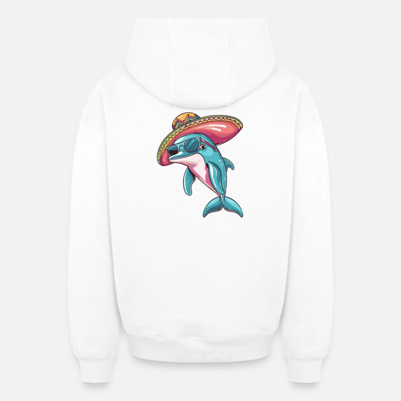 Sombrero drôle de dauphin - Sweat à capuche unisexe zippé oversize épais SPREAD - blanc