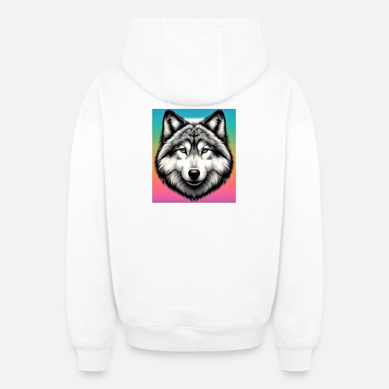 Loup - Sweat à capuche unisexe zippé oversize épais SPREAD - blanc