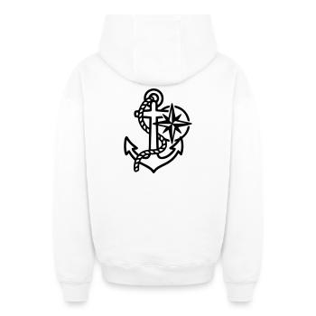 Anchor Wind Rose Maritime Logo - Oversized Heavyweight Unisex Zip Hoodie - white - Back - AI Model Male 178 light (178cm)