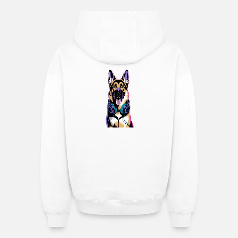 Deutscher Schäferhund mit Kopfhörern - Oversized Heavyweight Unisex Zip Hoodie - Weiß
