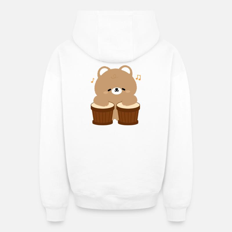 Bear Beats on Drums - Oversized Heavyweight Unisex Zip Hoodie - Weiß