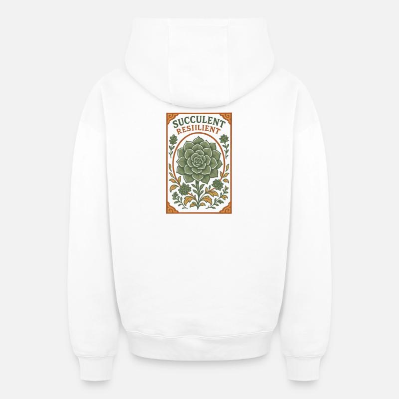 Succulente résiliente | Plantes - Sweat à capuche unisexe zippé oversize épais SPREAD - blanc