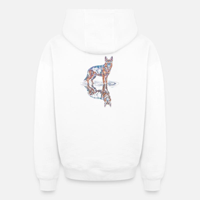 Deutscher Schäferhund mit Wasserreflexion - Oversized Heavyweight Unisex Zip Hoodie - Weiß