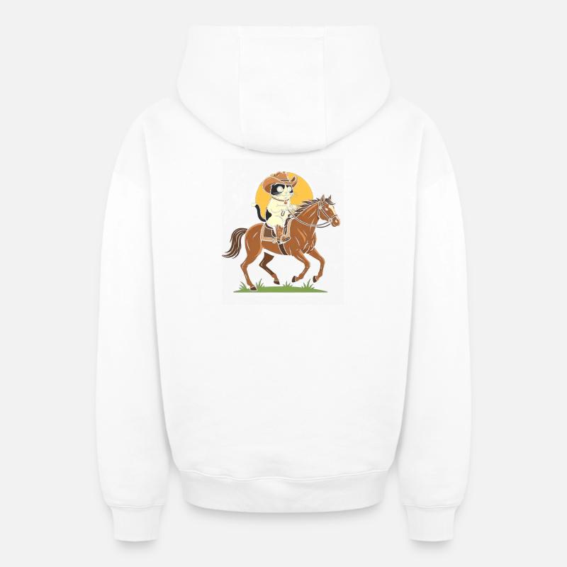 Chat cowboy à cheval - Sweat à capuche unisexe zippé oversize épais SPREAD - blanc