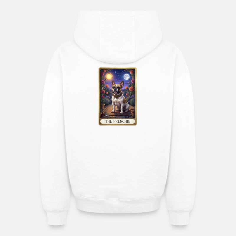 Tarot bouledogue français - Sweat à capuche unisexe zippé oversize épais SPREAD - blanc