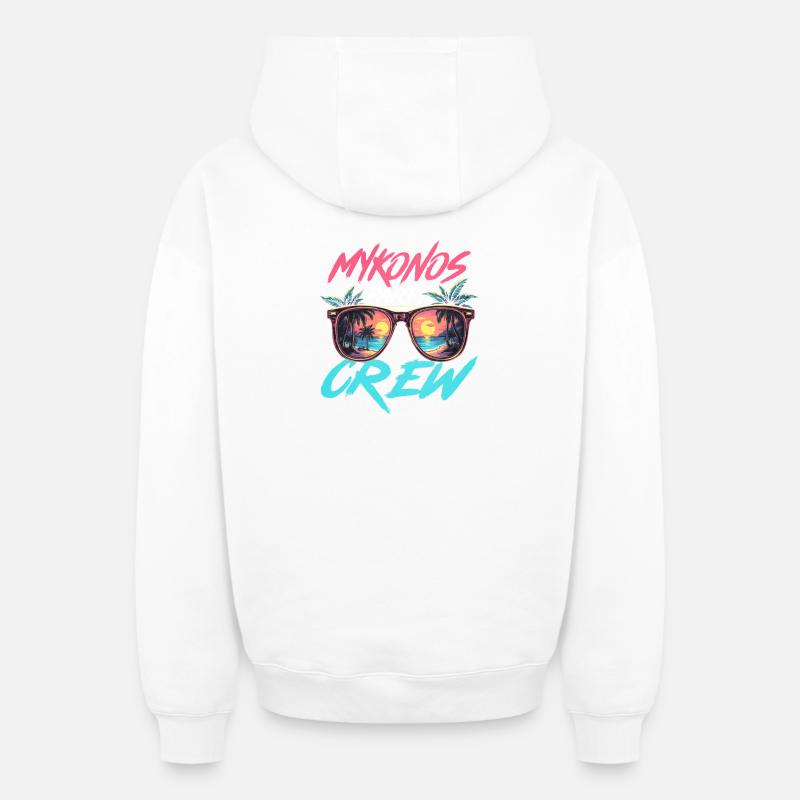 Équipe de fête de Mykonos - Sweat à capuche unisexe zippé oversize épais SPREAD - blanc