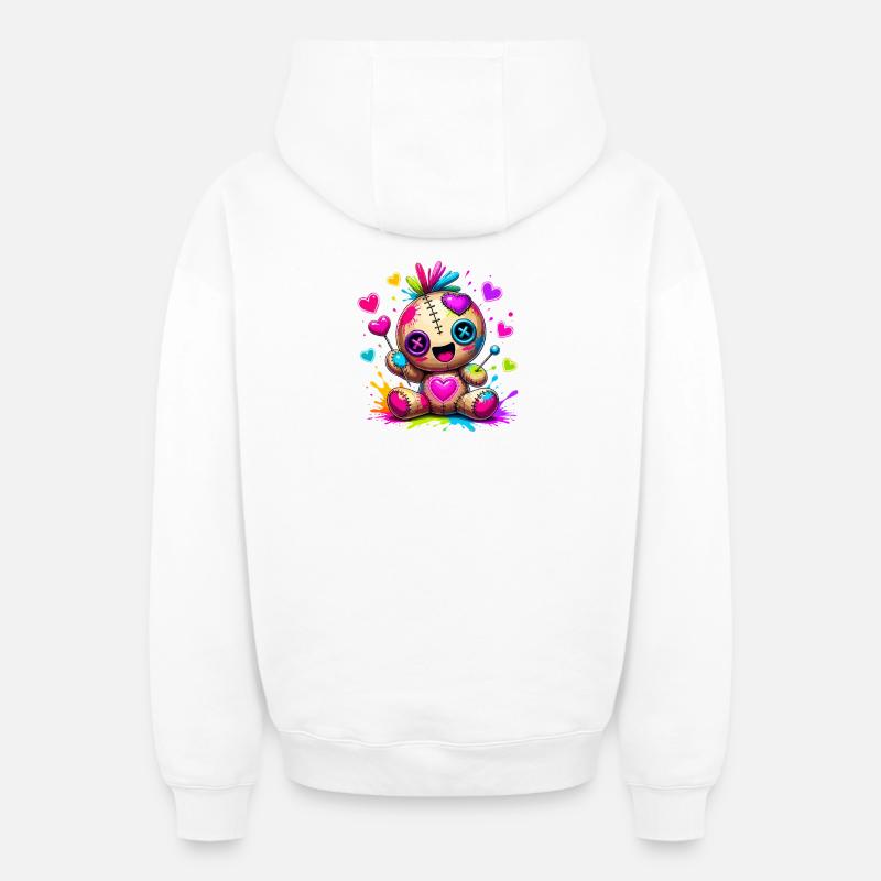 Patchwork-Kuscheltier mit Neonherzen - Oversized Heavyweight Unisex Zip Hoodie - Weiß