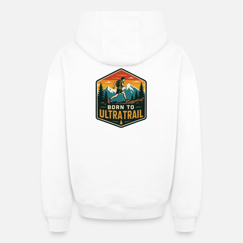 Né pour l’Ultra Trail - Sweat à capuche unisexe zippé oversize épais SPREAD - blanc