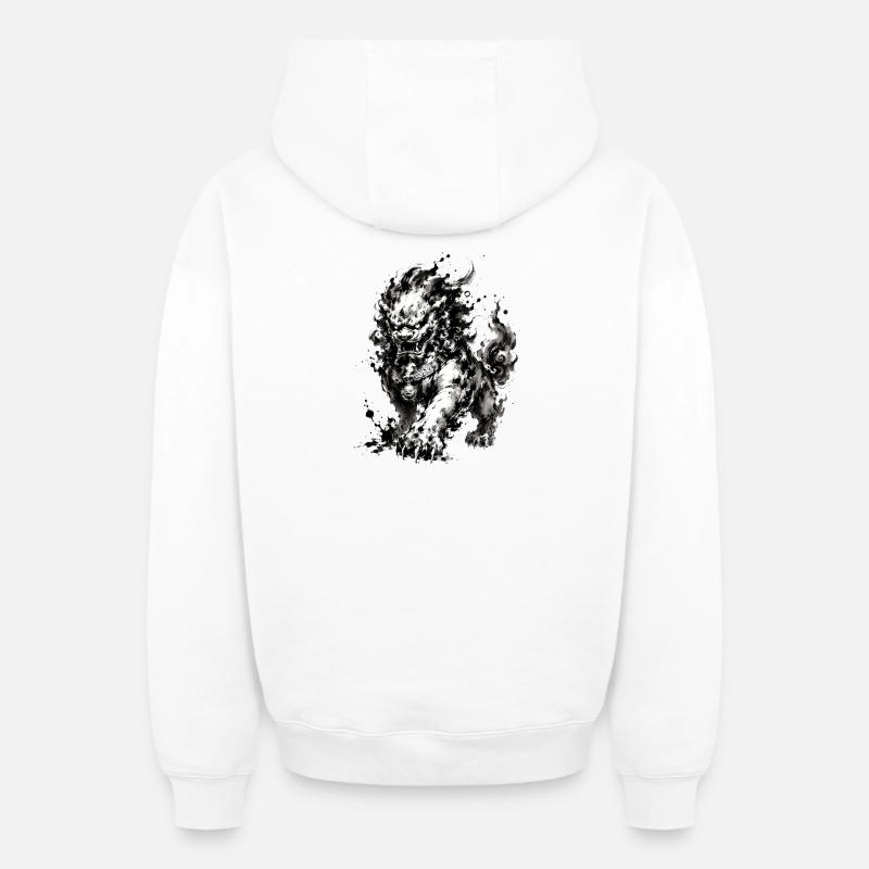 Ink Foo Chien Gardien - Sweat à capuche unisexe zippé oversize épais SPREAD - blanc