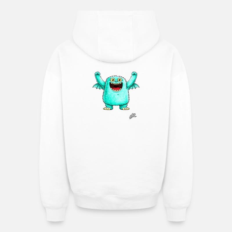 Monstre turquoise joyeux - Sweat à capuche unisexe zippé oversize épais SPREAD - blanc
