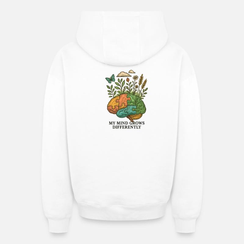 Le cerveau évolue différemment - Sweat à capuche unisexe zippé oversize épais SPREAD - blanc