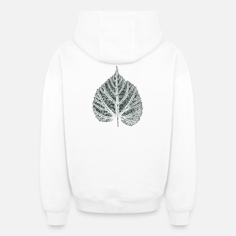 Feuille de tilleul - Feuilles naturelles - Sweat à capuche unisexe zippé oversize épais SPREAD - blanc