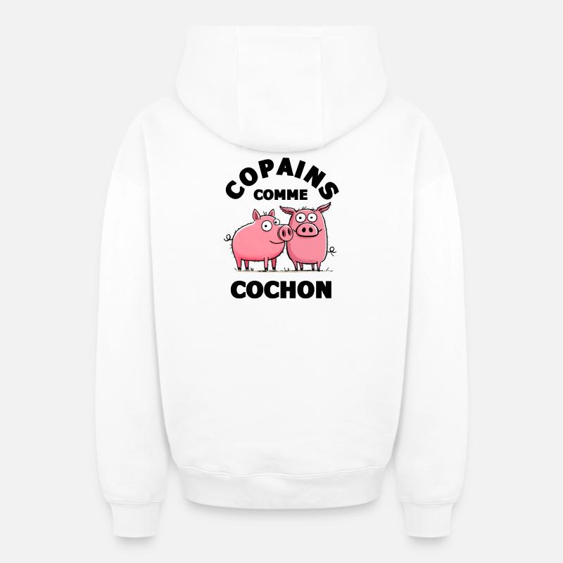 copain copains comme cochon amitiè copain - Sweat à capuche unisexe zippé oversize épais SPREAD - blanc
